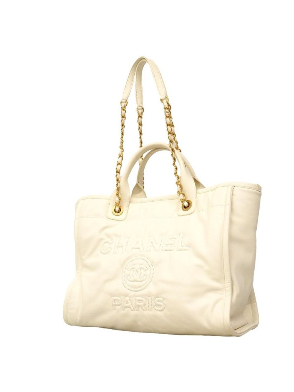 Chanel Tote Deauville Leather White Gold 2-Way